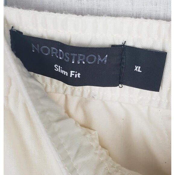 Nordstrom Pants Ivory XL Slim Fit Linen Blend Drawstring Elastic Waist Casual - Picture 3 of 6
